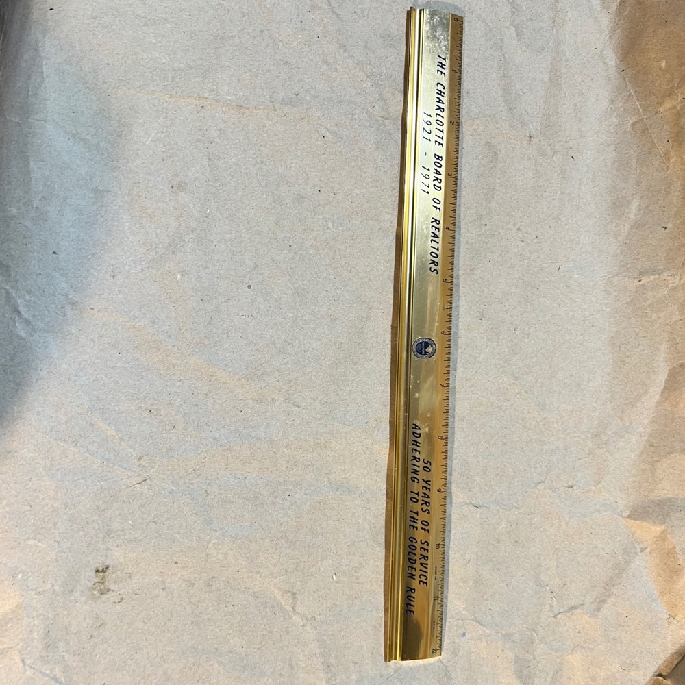 Charlotte Board of Realtors 12in Brass Ruler Gold 50th Anniversary‎ 1921-1971